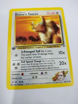 Nm Pokemon 1st Edition Gym Heroes - Blaine's Tauros 64/132 - Common - - Image 1