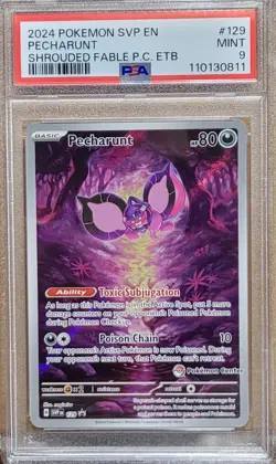2024 POKEMON SVP SHROUDED FABLE PECHARUNT 129 POKEMON CENTER ETB PSA 9 - Image 1