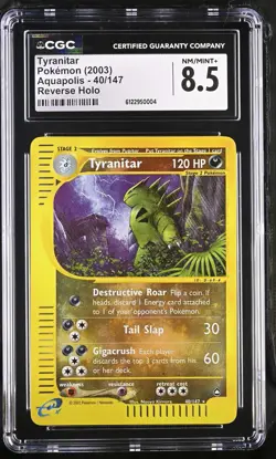 CGC 8.5 Tyranitar 2003 Aquapolis 40/147 Reverse Holo Pokemon Card - Image 1