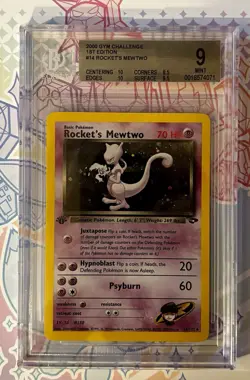 Rocket’s Mewtwo 14/132 holo 🇬🇧 Gym Challenge Pokemon Beckett 9 - Image 1