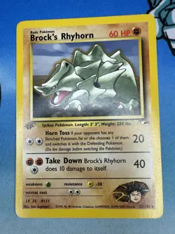 Brock’s Rhyhorn 22/132 1st Edition Gym Heroes WOTC Pokemon Card - Image 1
