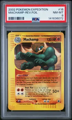 2002 POKEMON EXPEDITION #16 MACHAMP-REVERSE FOIL PSA 8 - Image 1