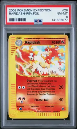 2002 POKEMON EXPEDITION #26 RAPIDASH-REVERSE FOIL PSA 8 - Image 1