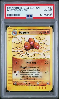 2002 POKEMON EXPEDITION #10 DUGTRIO-REVERSE FOIL PSA 8 - Image 1