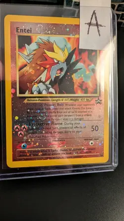 2001 Pokemon Entei #34 Black Star Promo Reverse Holo Double Swirl - Image 3