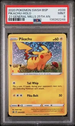 PSA 9 PIKACHU SWSH039 GENERAL MILLS BLACK STAR PROMO 25TH ANNIVERSARY POKEMON BM - Image 1