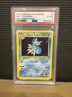 2000 Gym Heroes Prerelease Holo Rare Misty’s Seadra Pokemon PSA 6 9/132 - Image 1