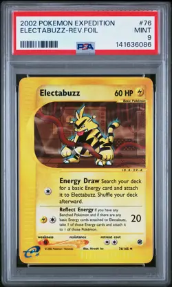 2002 POKEMON EXPEDITION #76 ELECTABUZZ-REVERSE FOIL PSA 9 - Image 1
