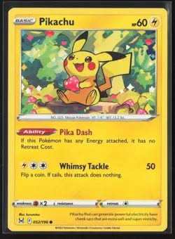 Pikachu Common SWSH11: Lost Origin 052/196 NM Pokemon Card - Image 1