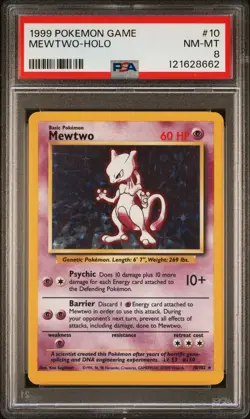 1999 POKEMON BASE SET UNLIMITED #10 MEWTWO-HOLO PSA 8 - Image 1
