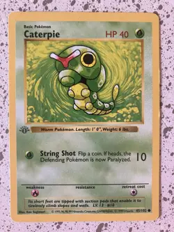Pokemon TCG Caterpie Base Set Shadowless 1st Edition 45/102 Common 40HP - Image 1
