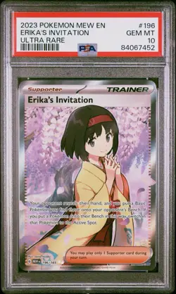 Pokemon TCG Scarlet & Violet Trainer Supporter Erika's Invitation 196/165 PSA 10 - Image 1