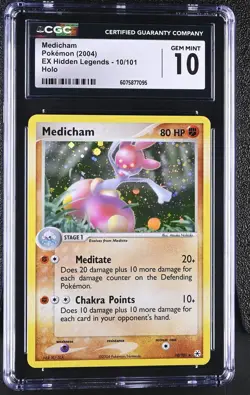 CGC 10 GEM MINT Medicham 2004 EX Hidden Legends 10/101 Holo Pokemon Card - Image 1