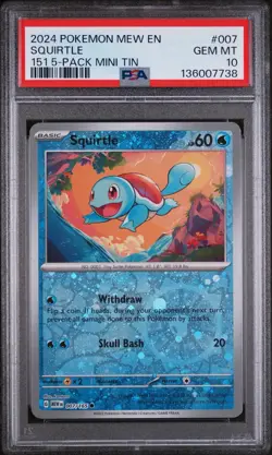 Squirtle 2024 Pokemon 151 5-Pack Mini Tin Costco Pack 007/165 PSA 10 - Image 1