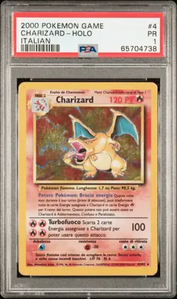 Rare 2000 Pokemon Game Italian Charizard base set Holo #4 PSA 1 POOR - Image 3