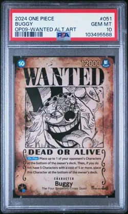 2024 One Piece Op09-Emperors In The New World Buggy Wanted Alt. Art PSA 10 #051 - Image 1