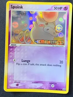 Spoink 66/106 EX Emerald stamped reverse holo vintage pokemon card - Image 1