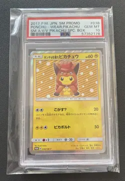 Poncho-Wearing Pikachu 038/SM-P Vulpix Box 2017 JAPANESE Pokemon Card PSA 10 - Image 1