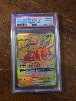 2021 POKEMON SM BLACK STAR PROMO #SM247 FULL ART/RESHIRAM & CHARIZARD GX PSA 8 - Image 1