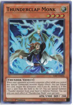 Yugioh - Thunderclap Monk SAST-EN026 1st Edition - Savage Strike - Image 1