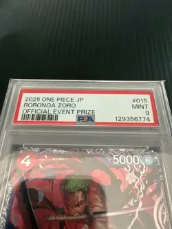 ONE PIECE JAPANESE 2025 PROMOS OFFICIAL EVENT PRIZE #015 RORONOA ZORO PSA 9 - Image 2