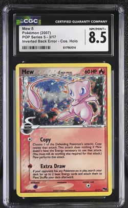 CGC 8.5 Mew 2007 POP Series 5 Holo 3/17 Inverted Back Error Pokemon Card - Image 1