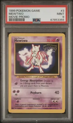 PSA 9 Mint Mewtwo #3 Black Star Promo Movie Promo 1999 Pokemon Card - Image 1