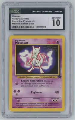 1999 Pokemon Black Star Promo Strikes Back MewTwo CGC 10 Holo #3 - Image 1