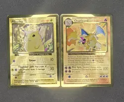 Pokemon Celebrations Gold Metal Charizard & Pikachu Cards 25th Anniversary Base - Image 1