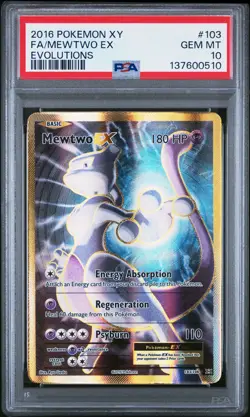 2016 POKEMON XY EVOLUTIONS #103 FULL ART/MEWTWO EX PSA 10 - Image 1