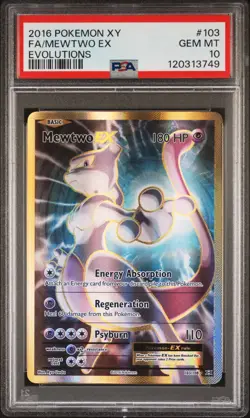 2016 POKEMON XY EVOLUTIONS #103 FULL ART/MEWTWO EX PSA 10 - Image 1