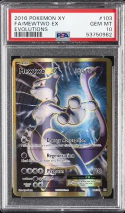 2016 POKEMON XY EVOLUTIONS #103 FULL ART/MEWTWO EX PSA 10 - Image 1