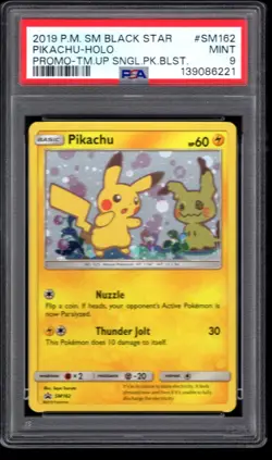 2019 POKEMON BLACK STAR PIKACHU HOLO PROMO TEAM UP SM162 PSA 9 MINT 4A - Image 1