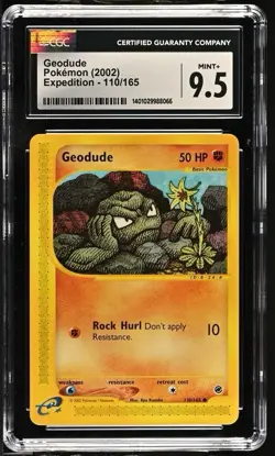 CGC 9.5 MINT Geodude 2002 Expedition 110/165 Pokemon Card - Image 1