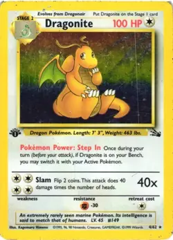 Dragonite 4/62 Fossil Set Holo Rare 1st Edition 1999 Pokemon Game Card WOTC - Image 1