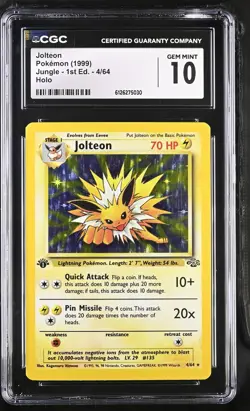 CGC 10 GEM MINT Jolteon 1999 Jungle 1st Edition 4/64 Holo Pokemon Card - Image 1
