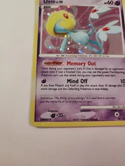 Uxie 18/123 Mysterious Treasures Reverse Holo Rare Pokemon Card 2007 - Image 4