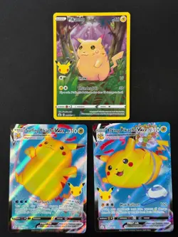 3x Pikachu VMAX 25th anniversary SWSH Celebrations 005/025 007 009 Pokemon Card - Image 1