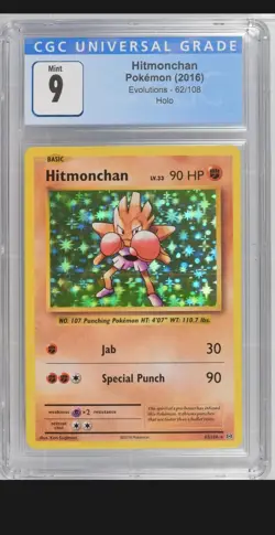 CGC 9 Hitmonchan Holo Pokemon Card Evolutions 62/108 Mint - Image 1