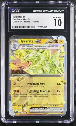 CGC 10 GEM MINT Tyranitar ex 066/197 SV Obsidian Flames Double Rare Holo Pokemon - Image 1