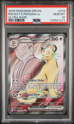 Pokemon Destined Rivals Team Rocket's Persian ex 219 PSA 10 - Image 1