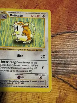 Shadowless Raticate Base Set 40/102 | First Print | Vintage Pokemon - Image 2