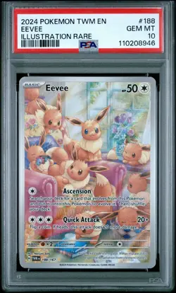 2024 POKEMON TWM EN-TWILIGHT MASQUERADE ILLUSTRATION RARE #188 EEVEE PSA 10 - Image 1