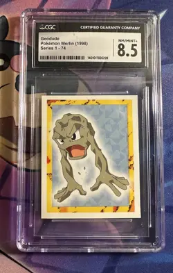 CGC 8.5 Geodude #74 Pokemon Merlin (1998) Series 1-74 Sticker Vintage - Image 1
