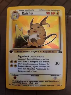 Pokemon TCG Raichu 14/62 First Edition Fossil Near Mint Quality - Image 1