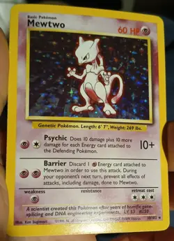 Pokemon TCG Mewtwo 10/102 Base Set Holo Rare 60 HP Basic Ken Sugimori - Image 1