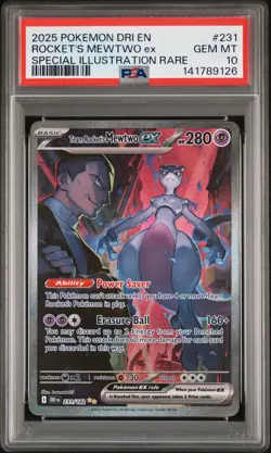 2025 POKEMON DRI SPECIAL ILLUSTRATION RARE #231 TEAM ROCKET'S MEWTWO EX PSA 10 - Image 1