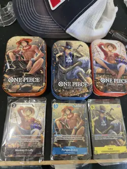ONE PIECE TIN PROMO SET TS-02 THREE BROTHERS TINS AND PROMOS ONLY NO PACKS - Image 1