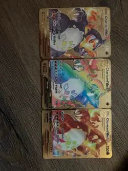 Charizard Vmax Rainbow,Shadow And Regular Gold Metal Cards Pokemon - Image 1