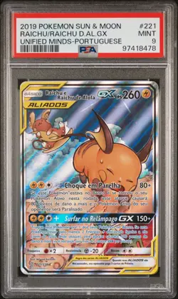 2019 POKEMON SUN & MOON UNIFIED MINDS FULL ART/RAICHU E RAICHU DE ALOLA GX PSA 9 - Image 1